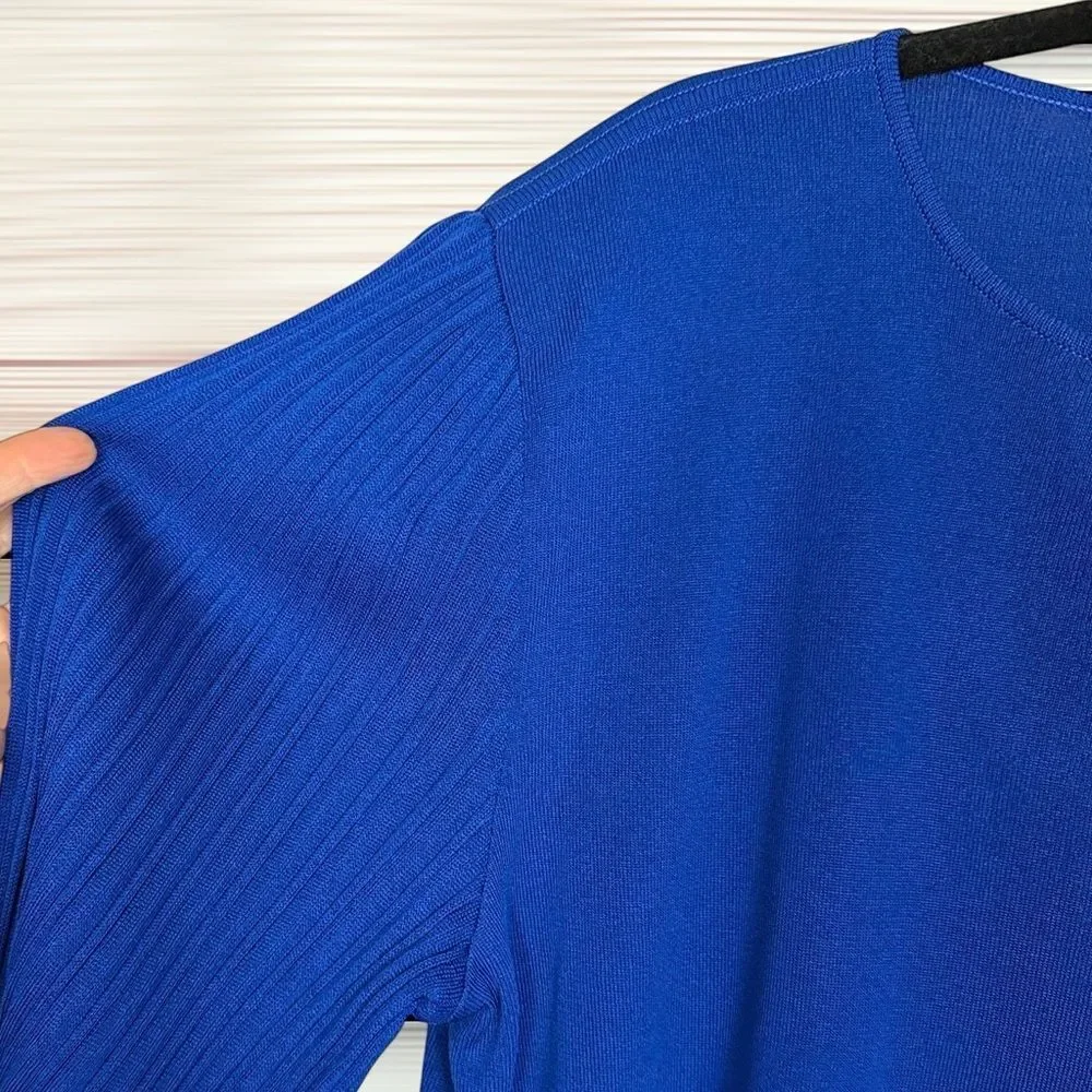 Exclusively MISOOK Royal Blue Top Tunic Blouse Long Pleated Sleeve Vintage L New - Picture 5 of 12